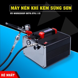 Máy Nén Khí Mini AB217 Kèm Súng Phun Sơn Airbrush HD-130, Máy Phun Sơn Nghệ Thuật.
