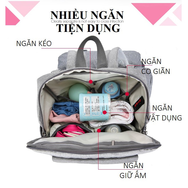 Balo Bỉm Sữa Có Đai Giữ Em Bé Và Cổng USB