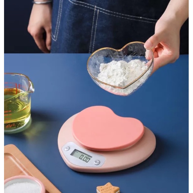 Cân điện tử nhà bếp mini hình trái tim hồng