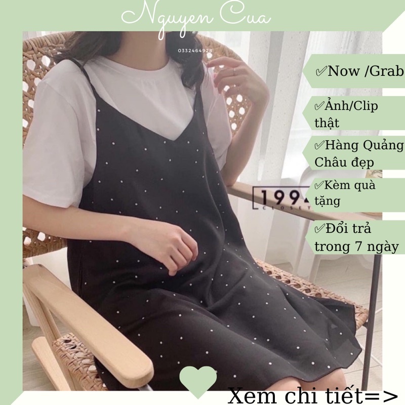 Váy Bầu Chấm Bi + Áo Phông Siêu Xinh