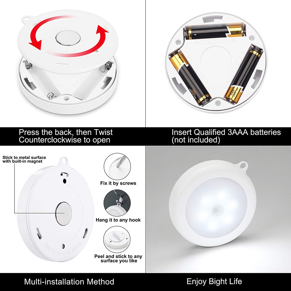 Đèn LED Cảm Biến Chuyển Động Không Dây PIR Chạy Bằng Pin Dùng Cho Tủ Quần Áo / Cầu Thang / Phòng Ngủ / Phòng Tắm