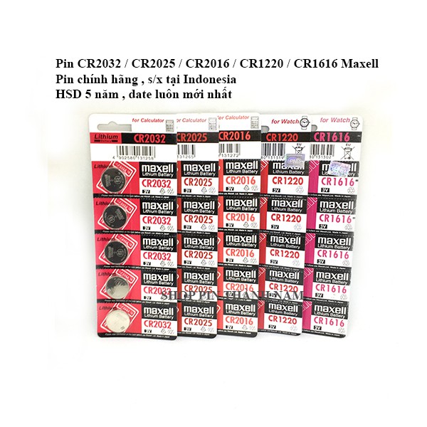 Vỉ 5 viên pin Maxell CR2032 / CR2025 / CR2016 / CR1632 / CR1220 / CR1620 / CR1616 chính hãng