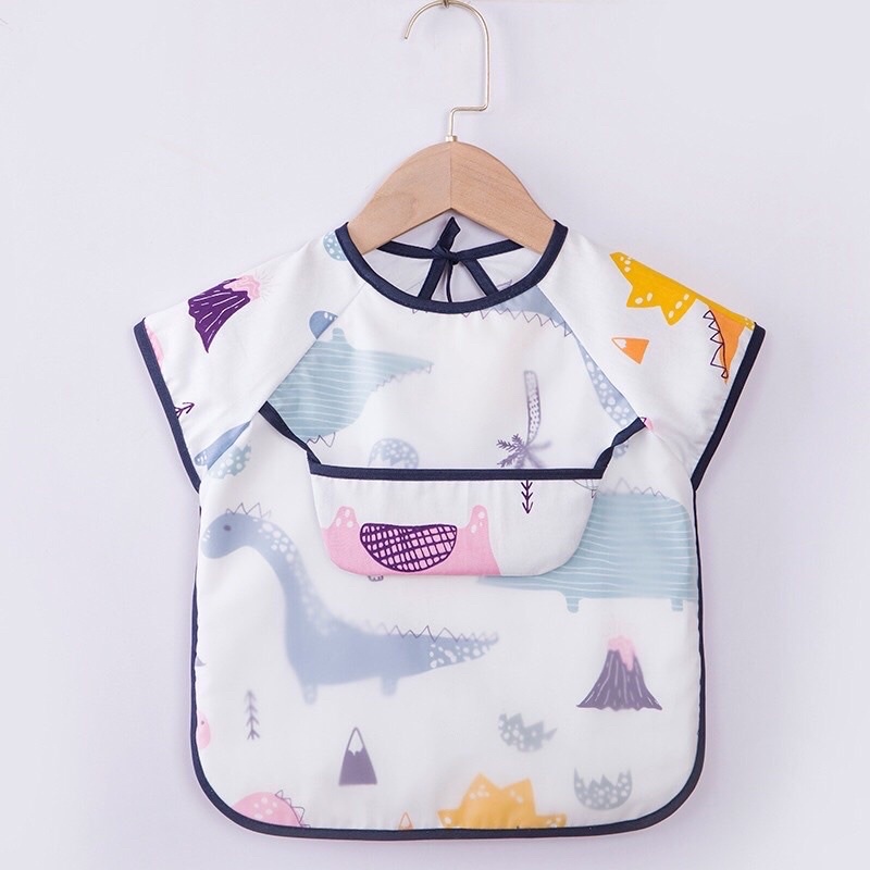 Áo yếm ăn dặm cộc tay mùa hè cho bé có máng hứng ngang ngực siêu sạch sẽ an toàn cho bé