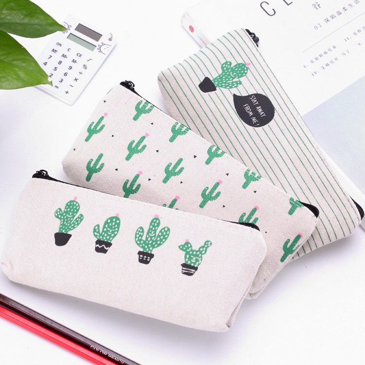 Hộp bút vải canvas xương rồng cute dễ thương giá rẻ