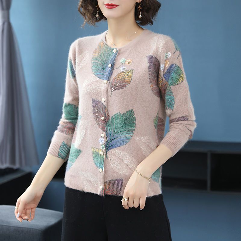 Áo Khoác Cardigan Dệt Kim Dáng Rộng Thời Trang Xuân Thu 2022 Cho Nữ Trung Niên Cỡ Lớn 80kg