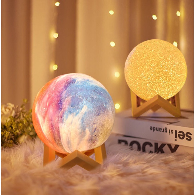 Đèn Ngủ 3d mặt trăng Kèm chân đế gỗ, đèn Moon Light Các Hành Tinh