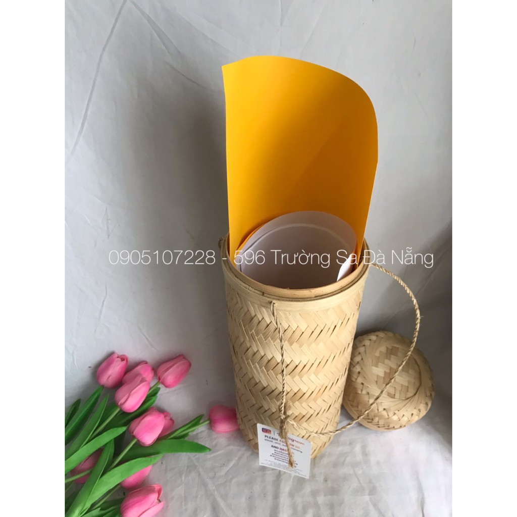 Giỏ Tre Đan hình Trụ Tròn Dùng Để Đựng Quà Tặng, tài Liệu, Cắm Hoa Trang Trí Có Nắp Đậy Và Quai xách