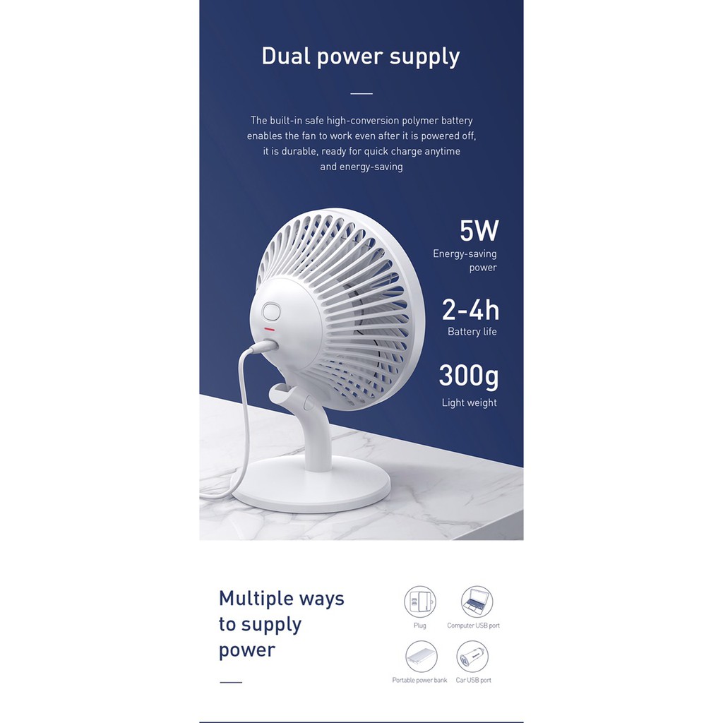 Quạt tích điện bàn Baseus Mini USB Rechargeable Air Cooling/Quạt Mini Xiaomi Solove F5 Quay túp năng pin 4000mah