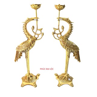 Đôi hạc thờ Đồng Việt số 2 cao 44 cm màu vàng sáng bóng