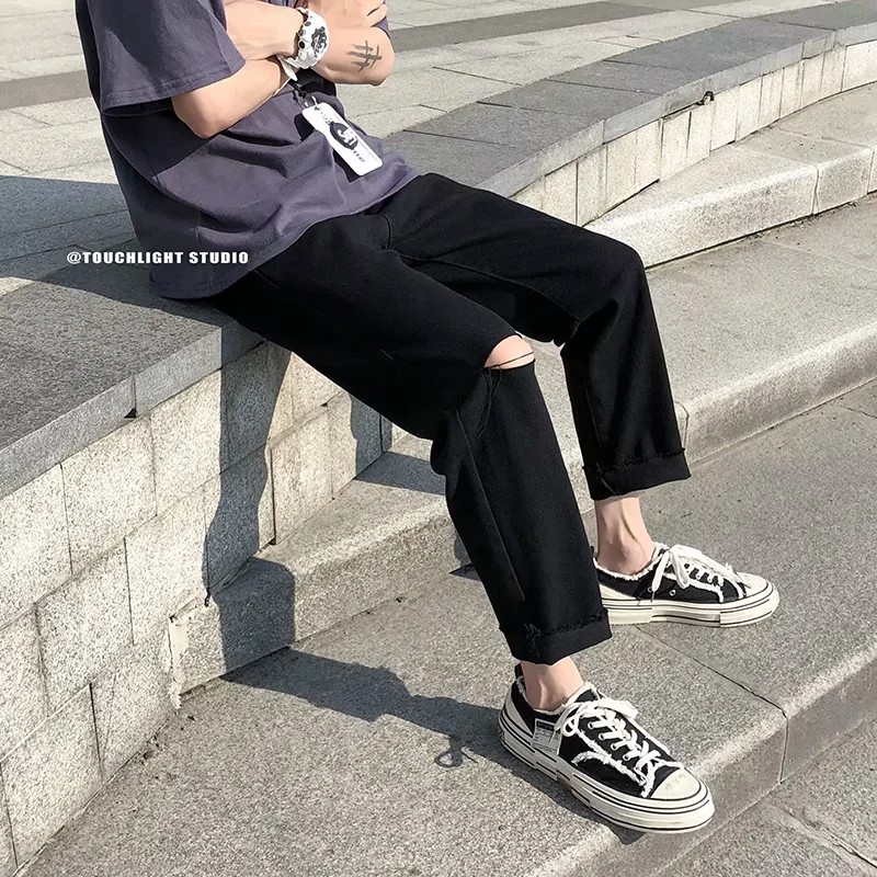 Quần Jeans Dài Rách Gối Thời Trang Dành Cho Nam