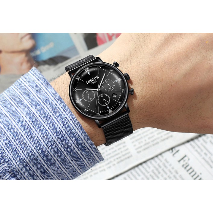 Đồng hồ nam dây lưới thép Nibosi 2331 fullbox