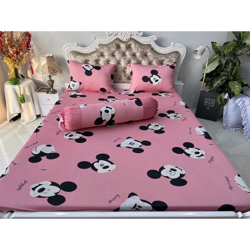 Bộ ga gối thun hàn hình chuột Mickey
