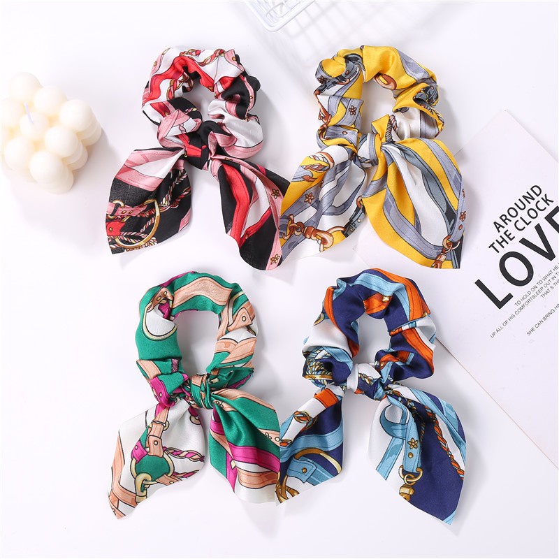 Mới Dây Buộc Tóc Vải Satin Màu Trơn Họa Tiết Hoa Nhỏ Xinh Xắn