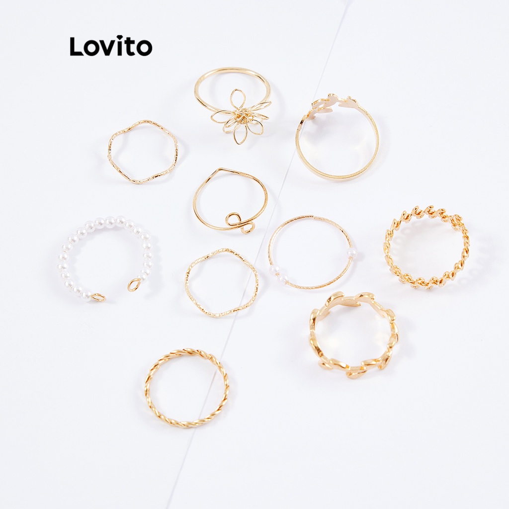 Lovito Bộ Nhẫn Nữ Ngọc Trai Giả Thanh Lịch L26LD153 (Vàng)