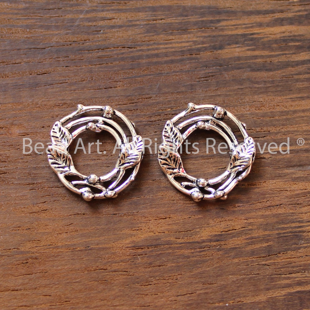 Charm Lồng Hạt Viền Đôi Chiếc Lá Bạc 925 Phối Vòng Tay Phong Thuỷ, Chuỗi Hạt, Trang Sức, Phụ Kiện S50 - Bead Art