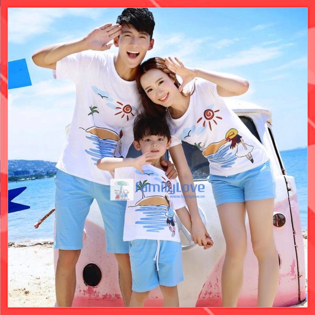 Áo gia đình Familylove - Set Áo gia đình đi biển Chibi biển đảo