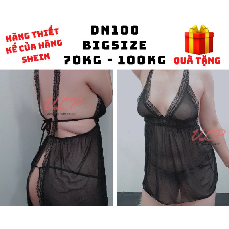 [BIGSIZE_100KG]_DN100_Váy ngủ voan lụa mềm phối ren xẻ sau hở mông sexy Bigsize - SHEIN