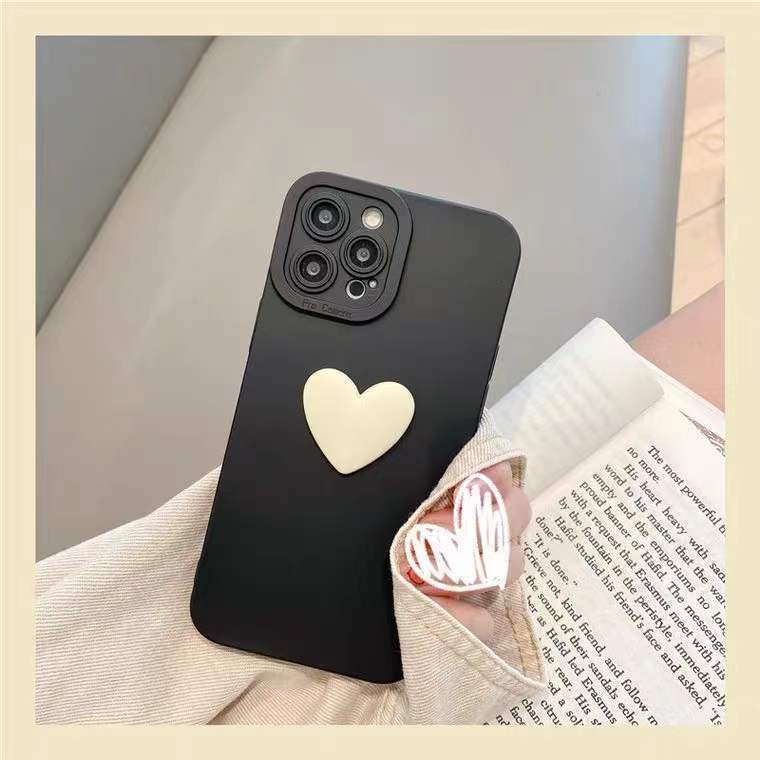 Ốp lưng iphone cạnh vuông gắn tim đen bảo vệ camera 7plus x xsmax 11 11promax 12 12pro 12promax 13 13pro 13proma DT13