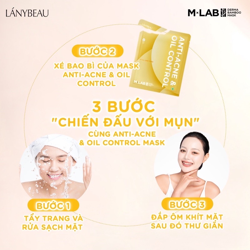 Bộ Đôi Mặt nạ dưỡng da ngừa mụn, kiểm soát dầu LÁNYBEAU MLAB Derma Bamboo Anti Acne & Oil Control 2 hộp 14 miếng (28g/m) | BigBuy360 - bigbuy360.vn