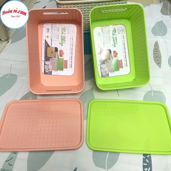 Giỏ nhựa có nắp Hàn Quốc 3 size Việt Nhật, giỏ đựng đồ đa năng tiết kiệm không gian  - Buôn rẻ 01256