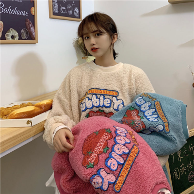 Áo Thun Sweater Dáng Rộng Tay Dài In Họa Tiết Xinh Xắn Cho Nữ