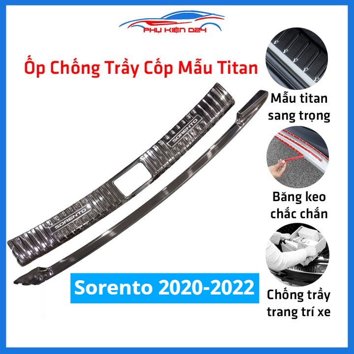 Ốp chống trầy cốp Sorento 2020-2021-2022 thép không gỉ vân Titan chống trầy bảo vệ xe