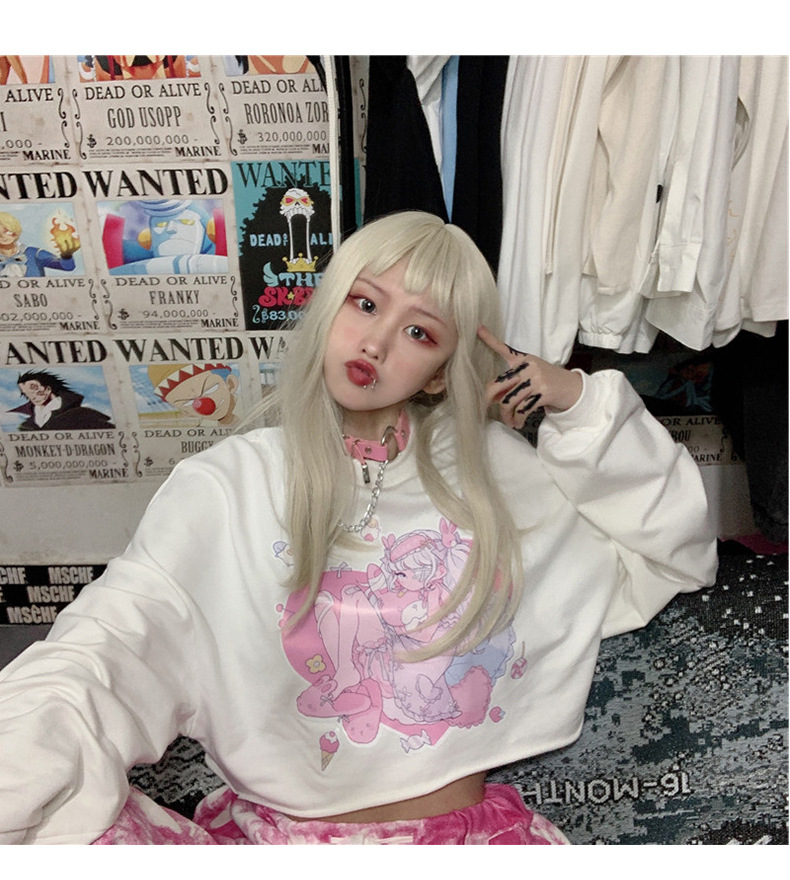 Áo tay dài dạng ngắn in họa tiết đáng yêu phong cách Hàn Quốc cho nữ