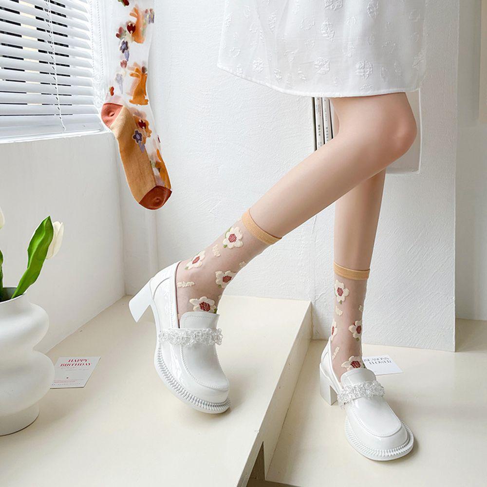 Vớ Lụa Thủy Tinh Trong Suốt Họa Tiết Hoa Phong Cách Nhật Bản Cho Nữ