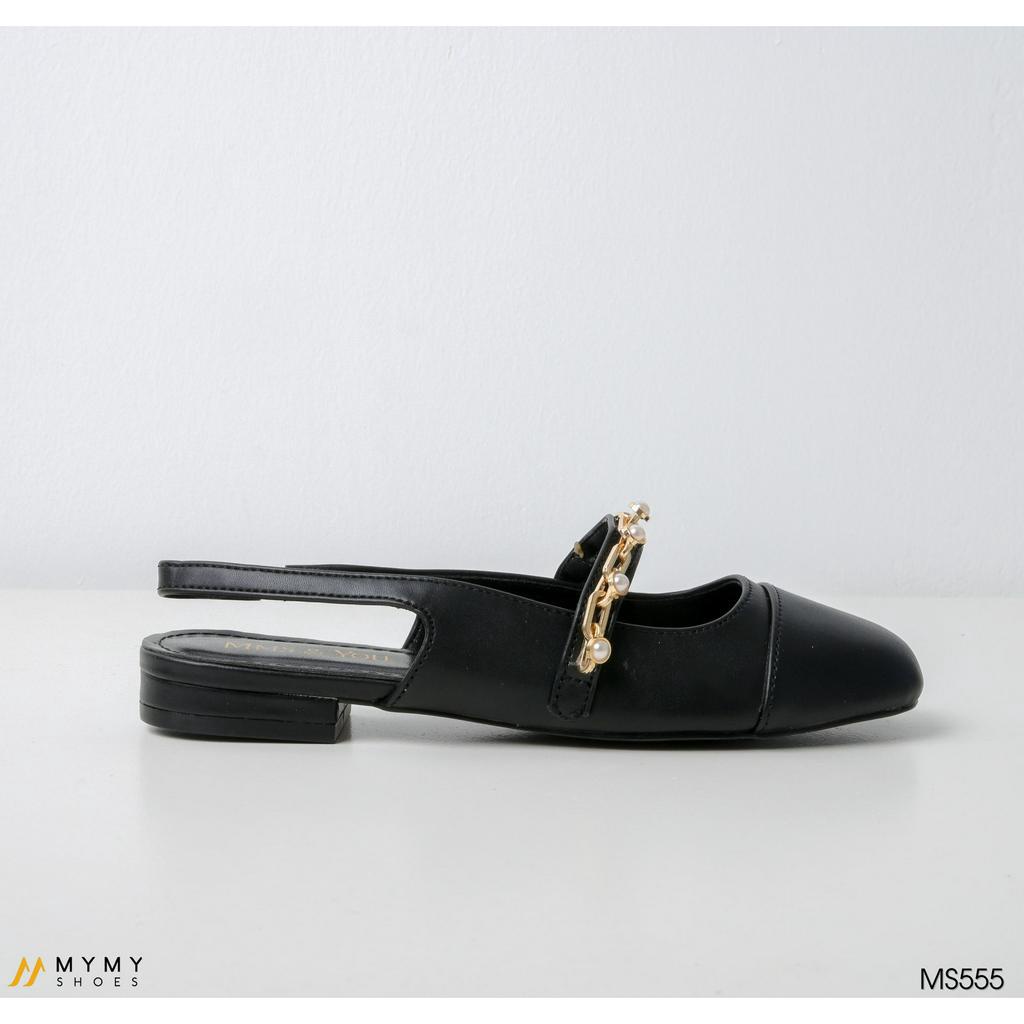 Giày bệt nữ giày búp bê quai chun màu đen,kem, trắng đính đá MyMyShoes - giày bệt nữ ms555