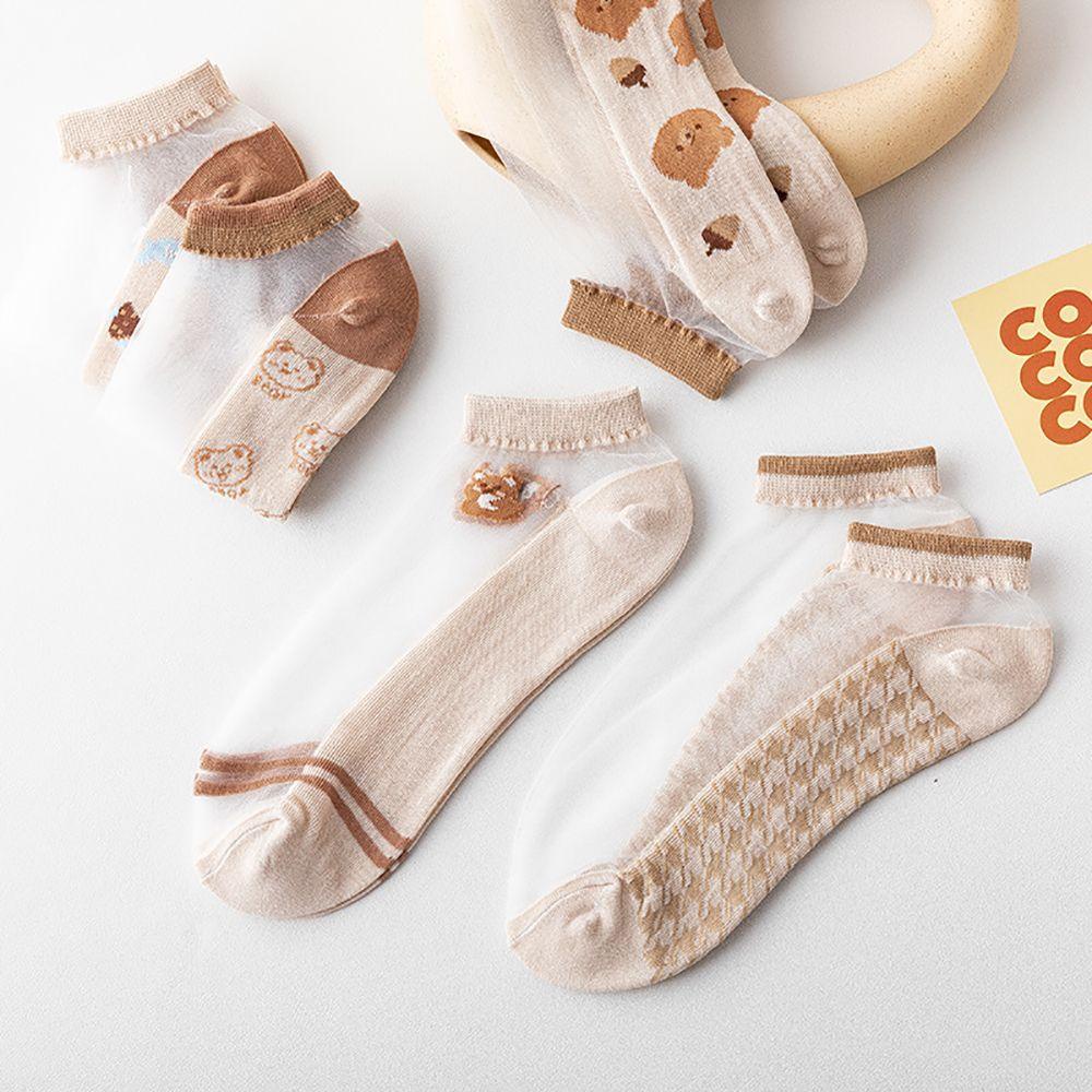 Vớ Cotton Mỏng Thoải Mái Họa Tiết Gấu Hợp Thời Trang Cho Nữ