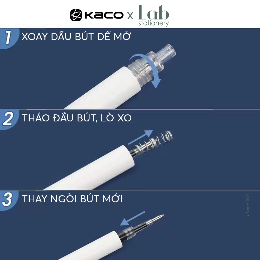 Bút Kaco Rocket Mực Gel Labo 0.5 Có Ngòi Thay Thế Mực Đen, Xanh, Đỏ