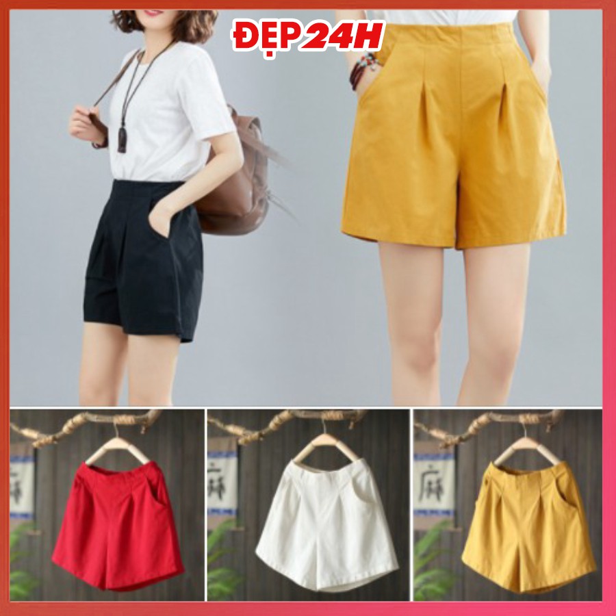 Quần short nữ cạp cao form rộng, chất liệu kaki bền mát, kiểu dáng thời trang trẻ trung, quần đùi nữ Đẹp 24 giờ QNH.48