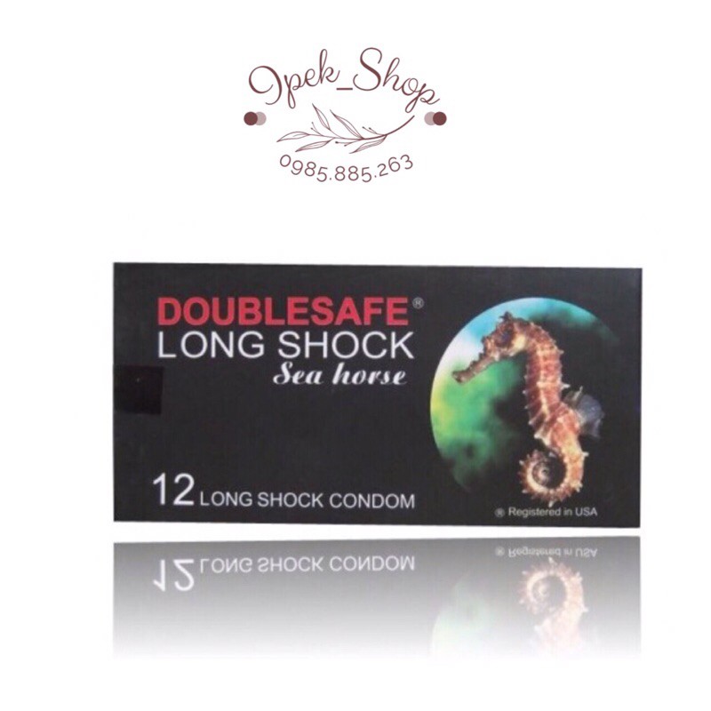 Bao cao su Cá Ngựa Double safe LONG SHOCK gân gai kéo dài thời gian - Hộp 12 Pcs - Ipek_Shop