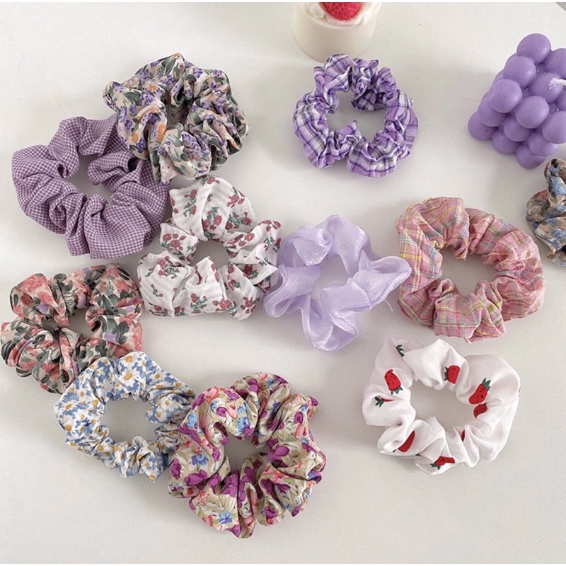 Scrunchie cột tóc tone màu tím ngọt ngào-hoạ tiết độc đáo-phong cách mới cho nữ