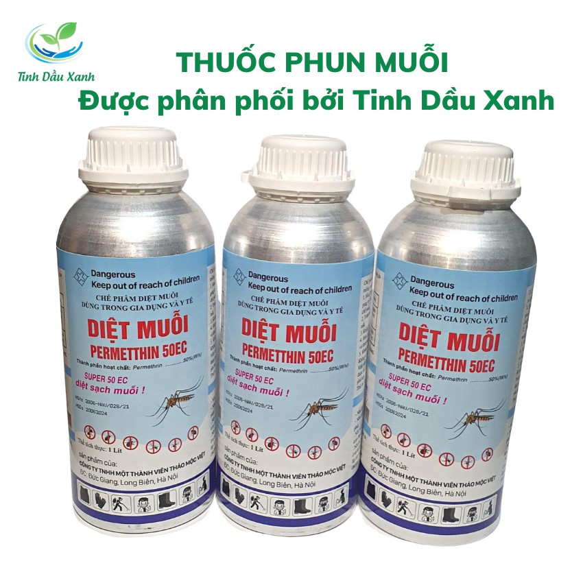 Thuốc Diệt Muỗi Tinh Dầu Xanh Permethrin 50ec Per Super Chế Phẩm Sinh Học Dùng Trong Y Tế, Chai Nhôm Dung Tích 1000ml