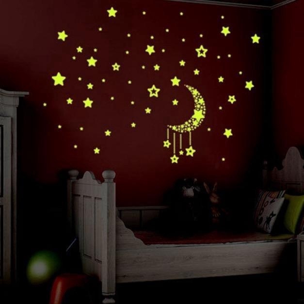 Bộ 100 miếng dán tường dạ quang trang trí phòng cho bé