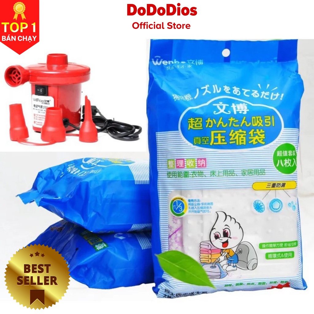 Bộ 8 túi hút chân không đựng chăn màn quần áo tặng kèm bơm tay cao cấp dododios