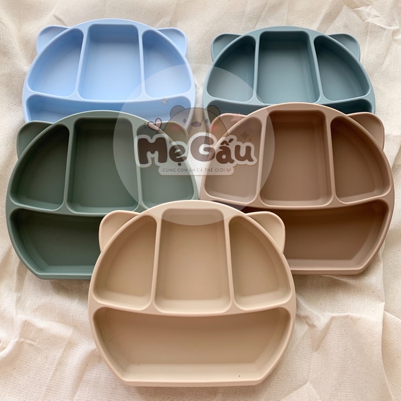 Khay ăn dặm silicone 4 ngăn có đế hít chắc chắn
