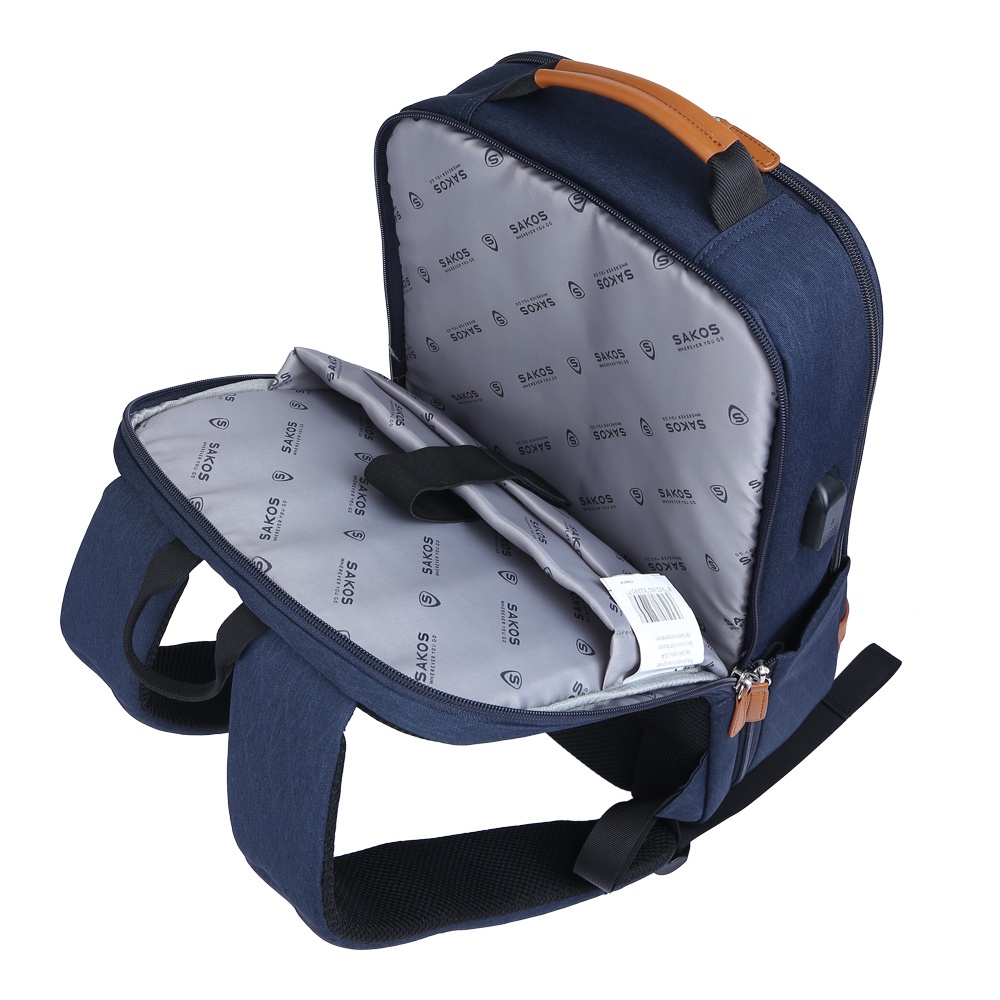 Chính hãng SAKOS Balo Laptop sakos, Balo Thời Trang Phối Da SAKOS MATURA 14 15" NEW 2023