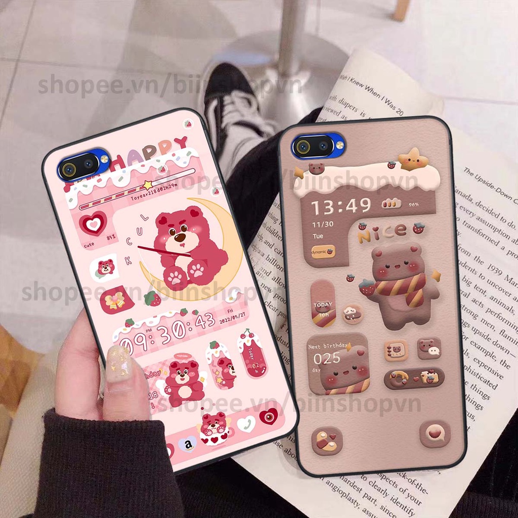 Ốp Realme C1 / C2 in 3D icon gấu nổi siêu xinh, siêu đáng yêu, cá tính phong cách