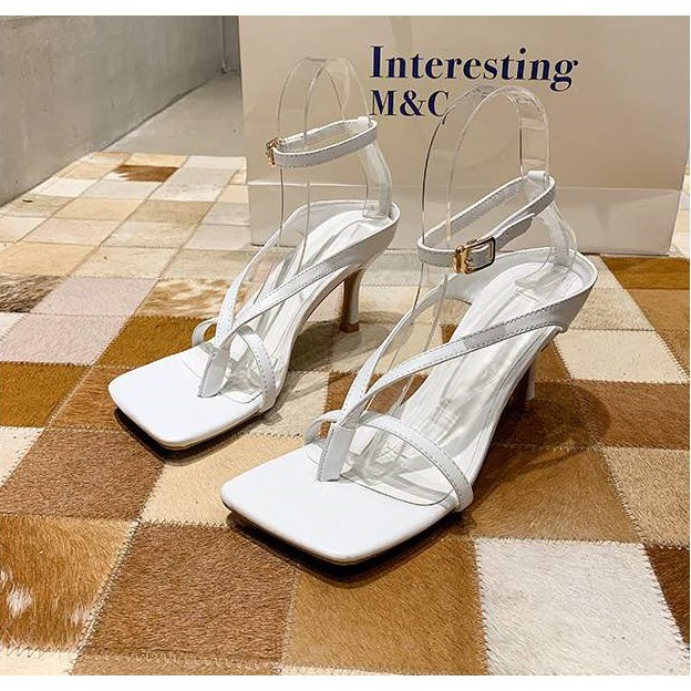 [CG-0413] Giày sandal MV kẹp xỏ ngón dây gót mới 7p -  RF 2 MÀU ĐEN/ TRẮNG - [FREESHIP_70k] Giày gót mãnh 7phân 2 dây ch