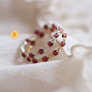Mặt Trời Thiết Kế Ban Đầu 14KVàng Quanh Co Nhẫn Vàng Nữ Đá Quý Garnet Dệt Quanh Co Nhẫn gxVq