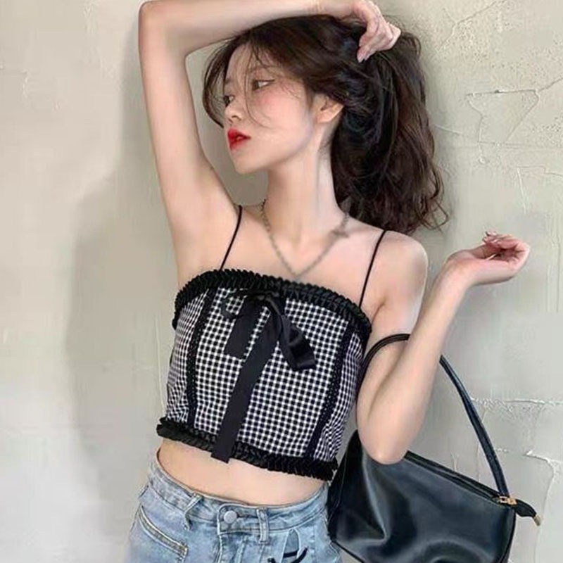 Áo Hai Dây Dáng Ôm Đính Nơ Phong Cách Hàn Quốc Ngọt Ngào Thời Trang Cho Nữ