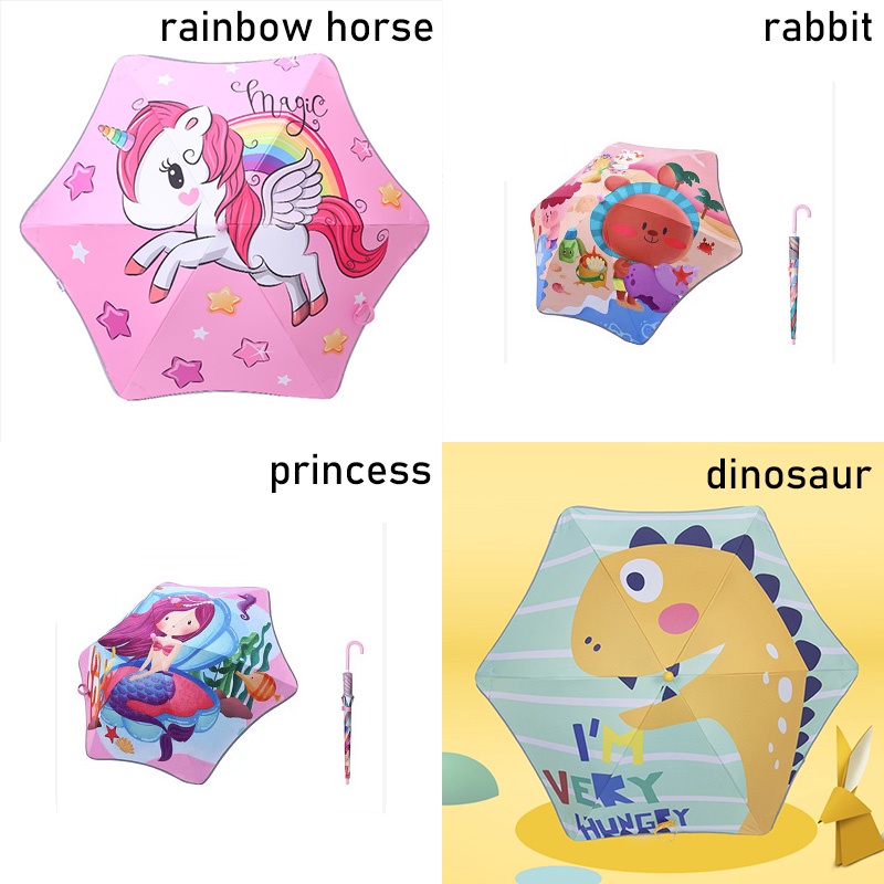 Dù Che Mưa Nắng Tay Cầm Dài Bằng Nhựa Màu Đen Họa Tiết Hoạt Hình Sáng Tạo Cho Trẻ Em