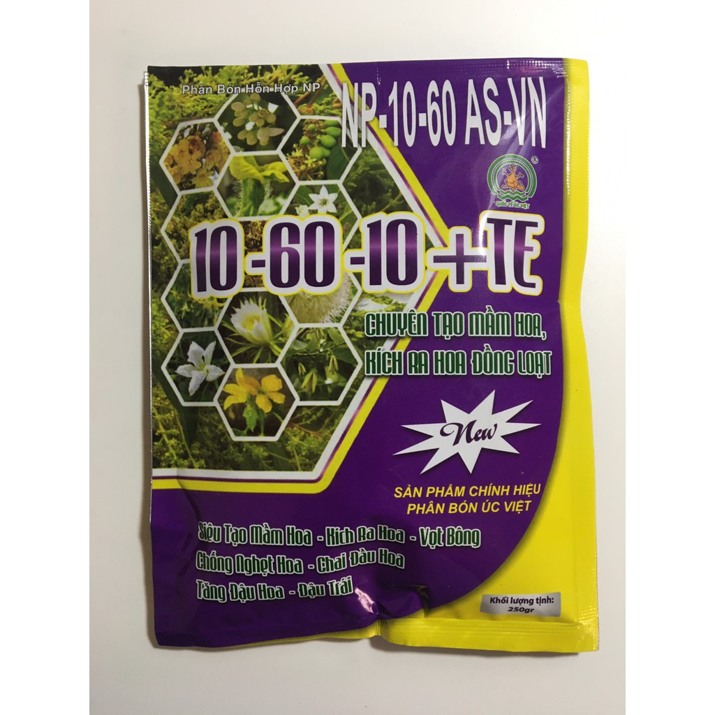 Phân bón lá 10-60 gói 250 gram  , phân hóa mầm hoa tạo nụ cho Mai Vàng