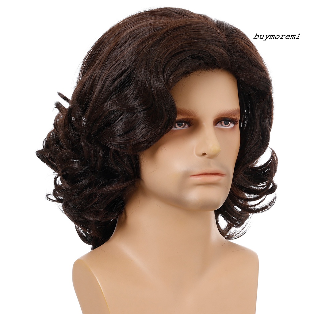 BUYME Men Wig Short Curly Oblique Bang Hair Rose Net Cosplay Costume Party for Male