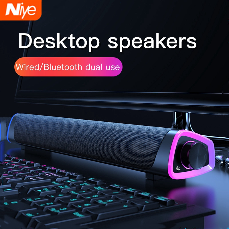 Loa để bàn có dây Niye V8 tích hợp đèn LED kết nối bluetooth và USB dành cho máy tính bàn/laptop/điện thoại di động