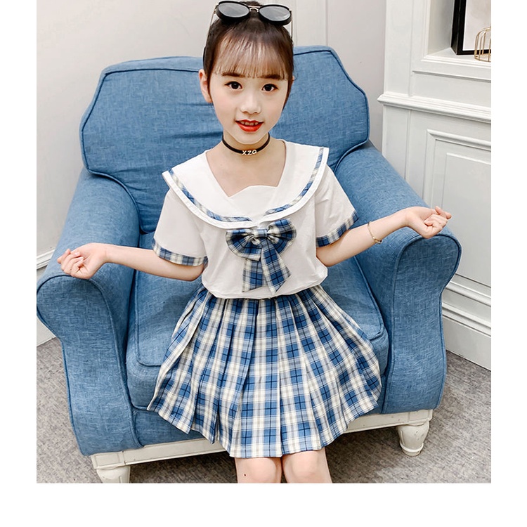 Bộ Đồng Phục Hai Mảnh Họa Tiết Sọc Caro Thời Trang Cho Bé Gái