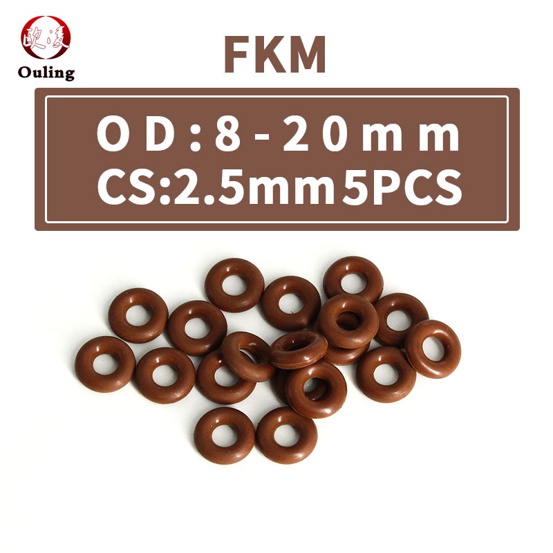 5 CÁI / Lô Vòng đệm cao su Flo Màu nâu FKM Con dấu Oring OD8/9/10/11/12/13/14/15/16/17/18/19/20 * 2,5mm Vòng đệm cao su O-ring Vòng đệm chịu dầu, Chịu mài mòn, chịu áp suất, chống lão hóa và chịu nhiệt độ cao