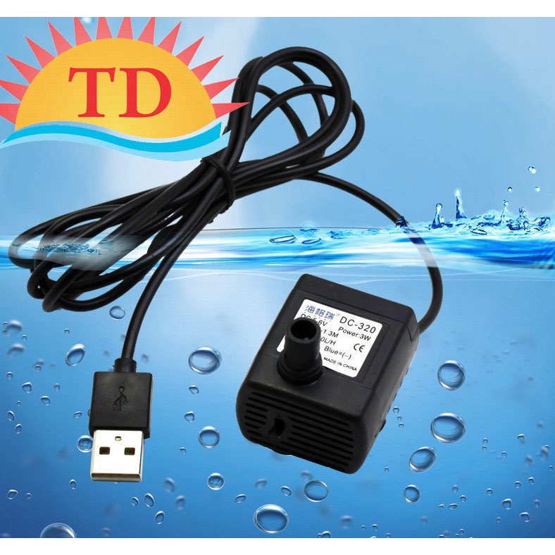 Máy Bơm Bể Cá dùng nguồn USB điện DC 5vol đến 6Vol công suất 3W bơm max 200L/H